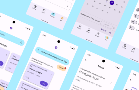 Several mobile app screens aligned diagonally.