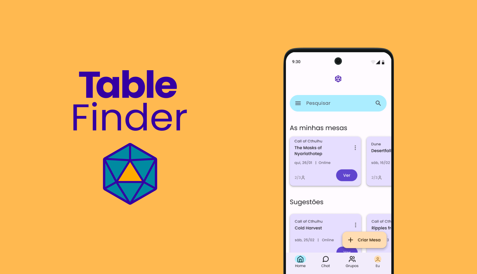 Table Finder app logo and a smartphone showing a screen from the same app.